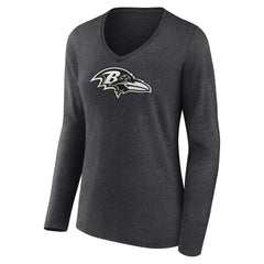 Baltimore Ravens Women's Personalized Name & Number Monochrome V-neck T-Shirt Charcoal - NFL