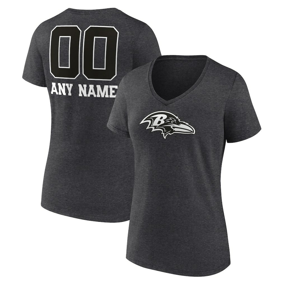 Baltimore Ravens Women's Personalized Name & Number Monochrome V-Neck Long Sleeve T-Shirt Charcoal - NFL