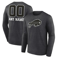 Buffalo Bills Personalized Name & Number Monochrome Long Sleeve T-Shirt Charcoal - NFL