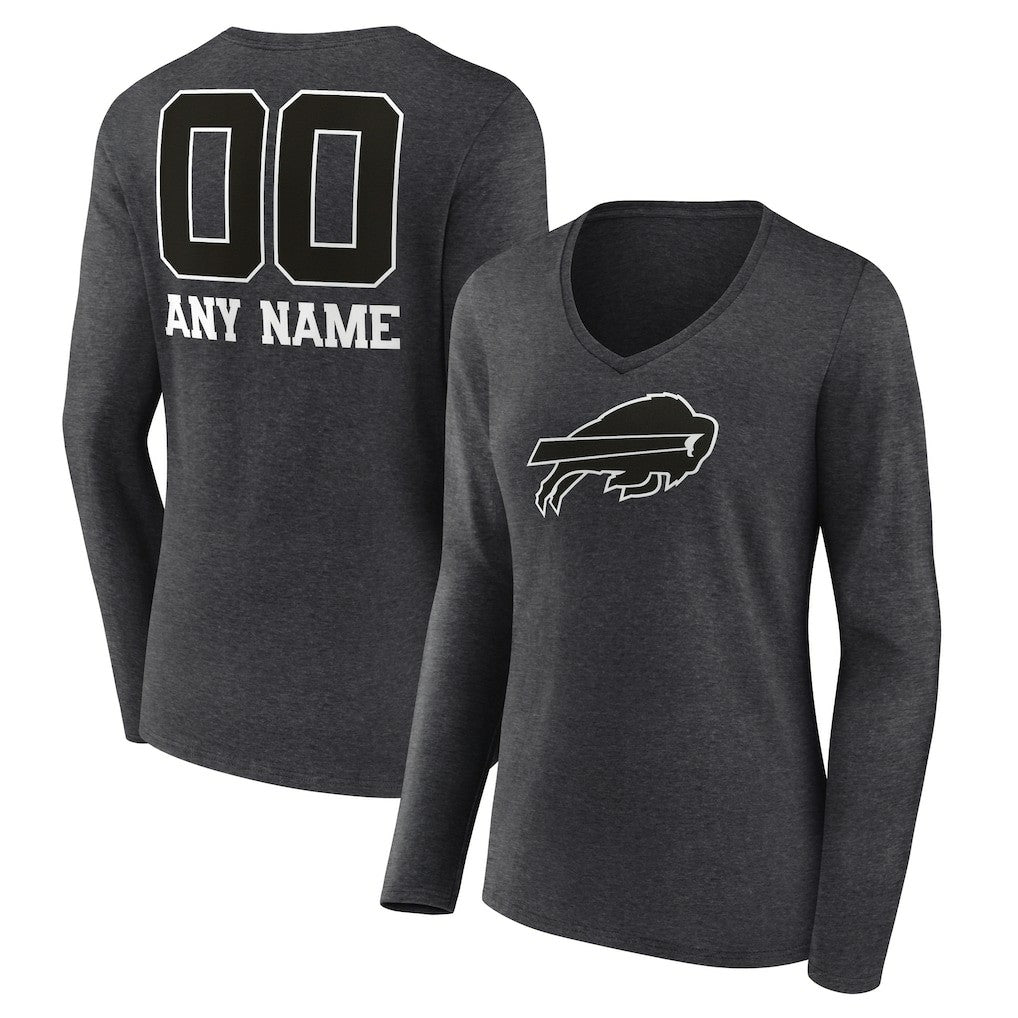 Buffalo Bills Women's Personalized Name & Number Monochrome V-neck T-Shirt Charcoal - NFL