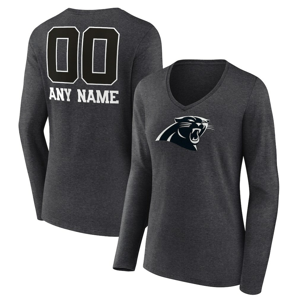 Carolina Panthers Women's Personalized Name & Number Monochrome V-neck T-Shirt Charcoal - NFL