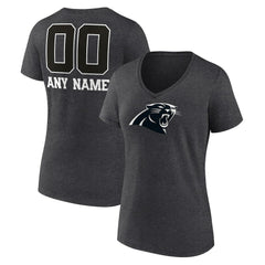 Carolina Panthers Women's Personalized Name & Number Monochrome V-Neck Long Sleeve T-Shirt Charcoal - NFL