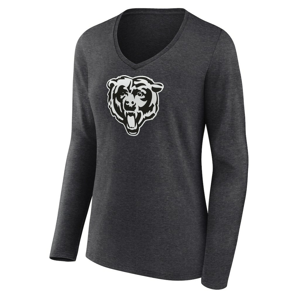 Chicago Bears Women's Personalized Name & Number Monochrome V-neck T-Shirt Charcoal - NFL
