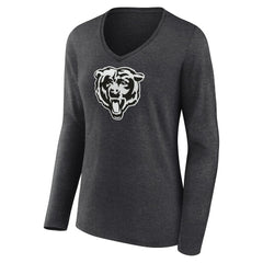 Chicago Bears Women's Personalized Name & Number Monochrome V-neck T-Shirt Charcoal - NFL