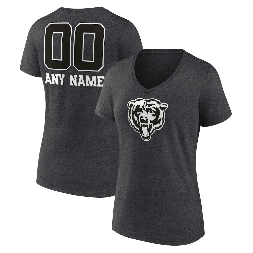 Chicago Bears Women's Personalized Name & Number Monochrome V-Neck Long Sleeve T-Shirt Charcoal - NFL
