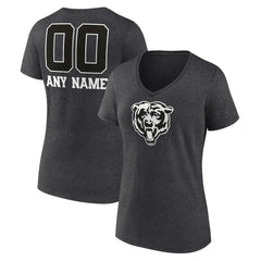 Chicago Bears Women's Personalized Name & Number Monochrome V-Neck Long Sleeve T-Shirt Charcoal - NFL