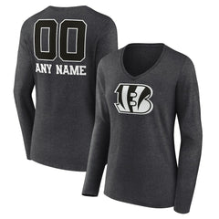 Cincinnati Bengals Women's Personalized Name & Number Monochrome V-neck T-Shirt Charcoal - NFL