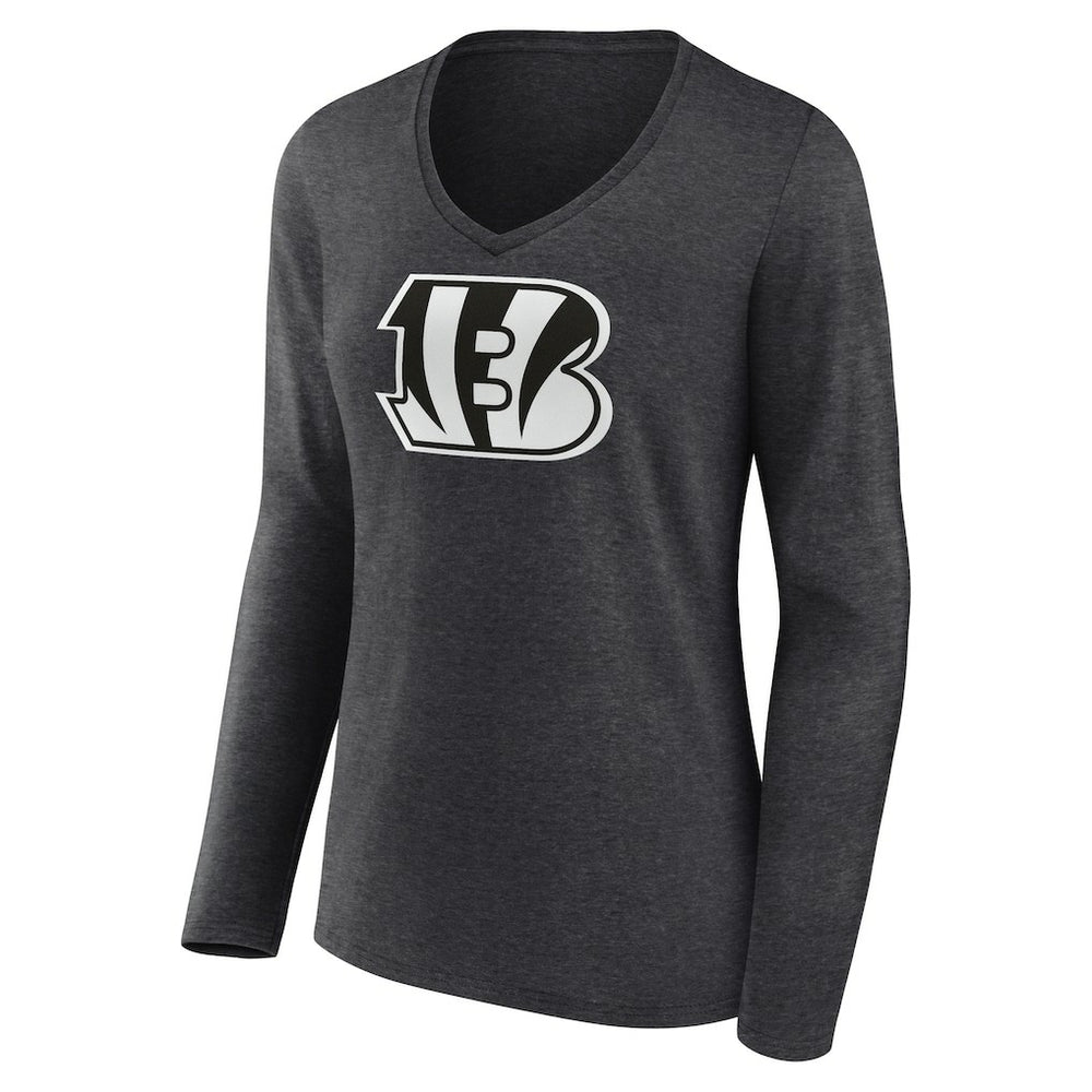 Cincinnati Bengals Women's Personalized Name & Number Monochrome V-neck T-Shirt Charcoal - NFL
