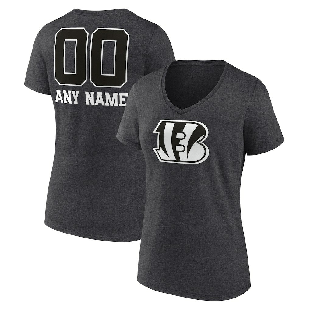 Cincinnati Bengals Women's Personalized Name & Number Monochrome V-Neck Long Sleeve T-Shirt Charcoal - NFL