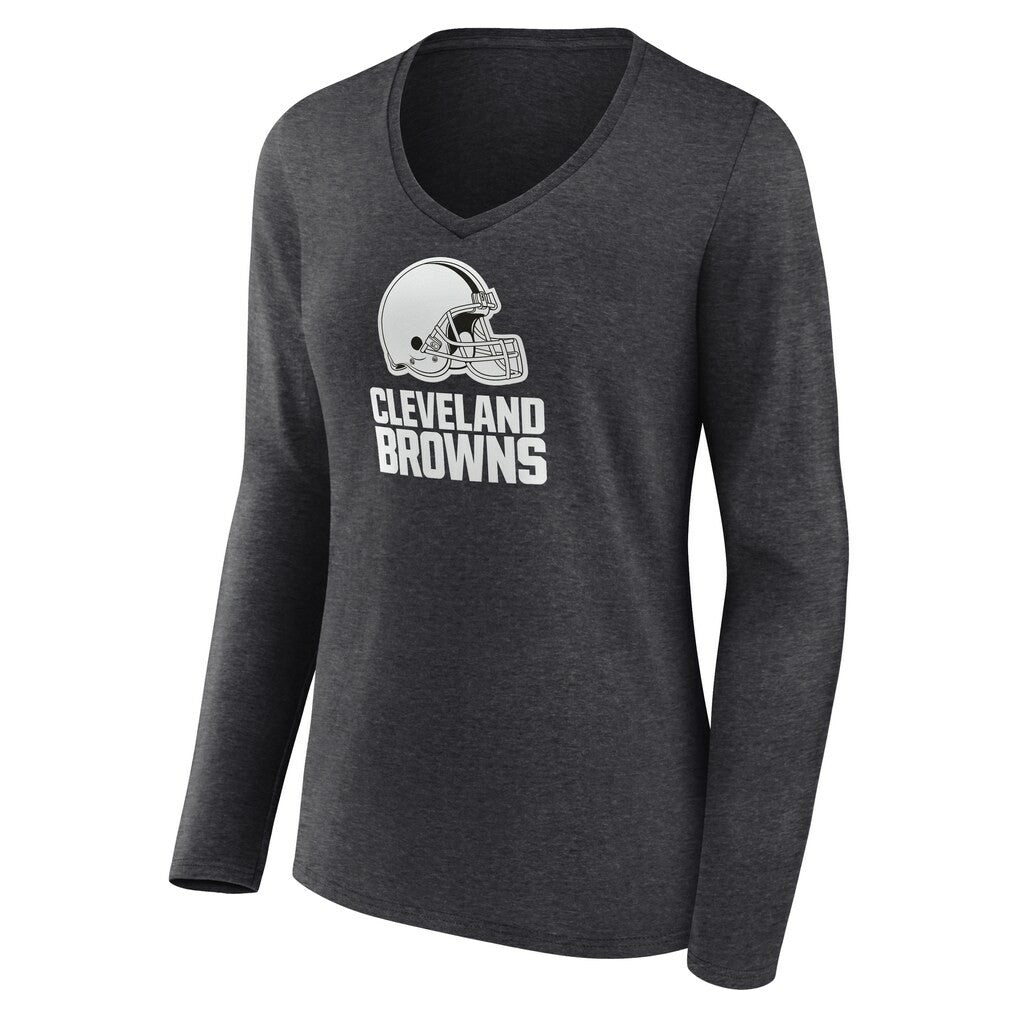 Cleveland Browns Women's Personalized Name & Number Monochrome V-neck T-Shirt Charcoal - NFL