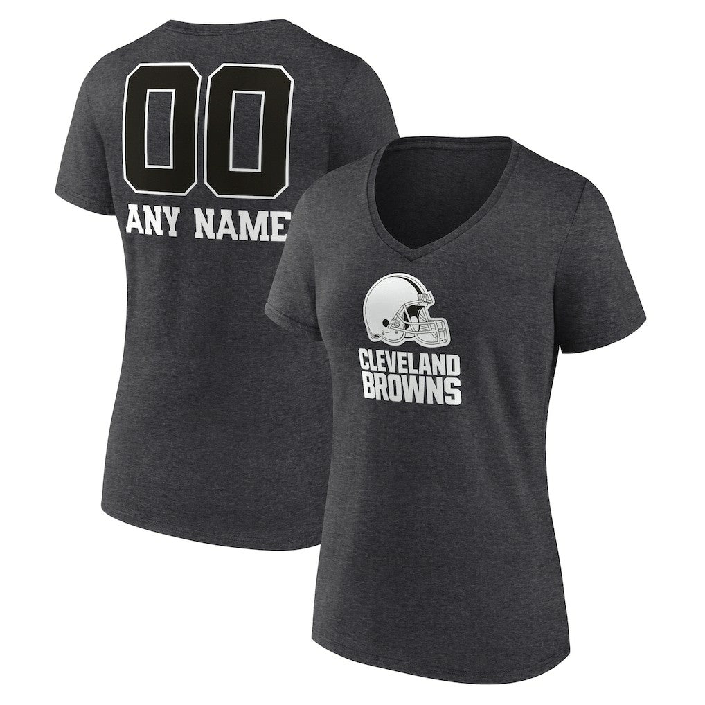 Cleveland Browns Women's Personalized Name & Number Monochrome V-Neck Long Sleeve T-Shirt Charcoal - NFL