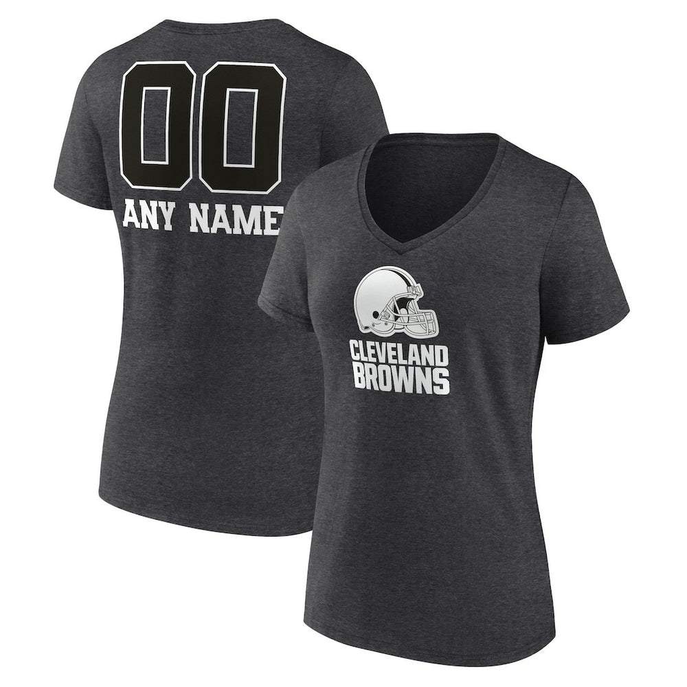 Cleveland Browns Women's Personalized Name & Number Monochrome V-Neck Long Sleeve T-Shirt Charcoal - NFL