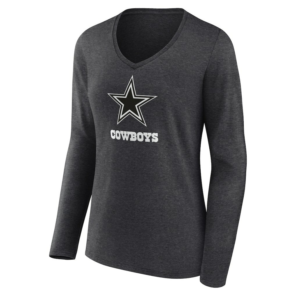 Dallas Cowboys Women's Personalized Name & Number Monochrome V-neck T-Shirt Charcoal - NFL