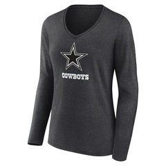 Dallas Cowboys Women's Personalized Name & Number Monochrome V-neck T-Shirt Charcoal - NFL