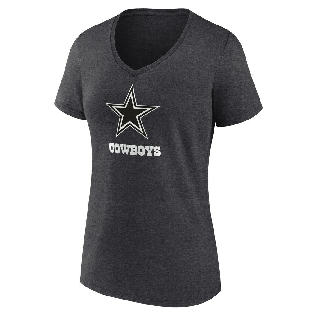 Dallas Cowboys Women's Personalized Name & Number Monochrome V-Neck Long Sleeve T-Shirt Charcoal - NFL