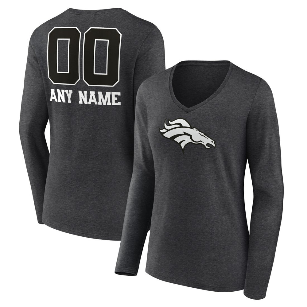 Denver Broncos Women's Personalized Name & Number Monochrome V-neck T-Shirt Charcoal - NFL