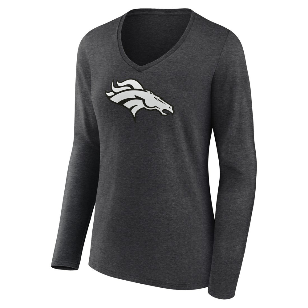 Denver Broncos Women's Personalized Name & Number Monochrome V-neck T-Shirt Charcoal - NFL
