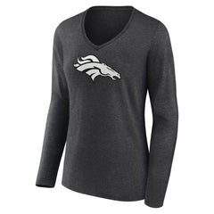 Denver Broncos Women's Personalized Name & Number Monochrome V-neck T-Shirt Charcoal - NFL