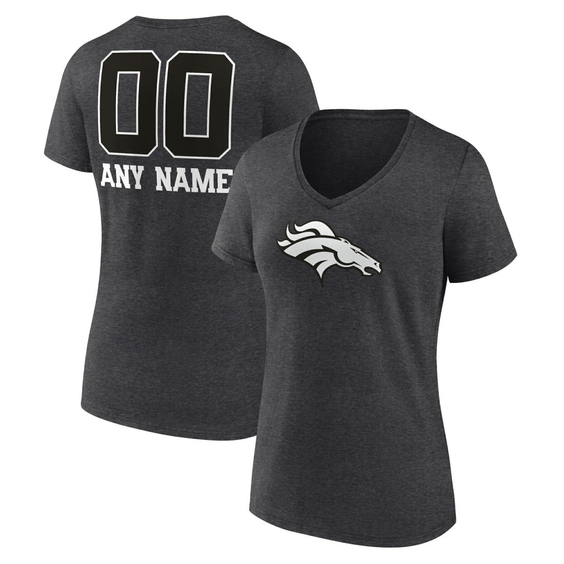 Denver Broncos Women's Personalized Name & Number Monochrome V-Neck Long Sleeve T-Shirt Charcoal - NFL
