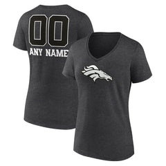 Denver Broncos Women's Personalized Name & Number Monochrome V-Neck Long Sleeve T-Shirt Charcoal - NFL