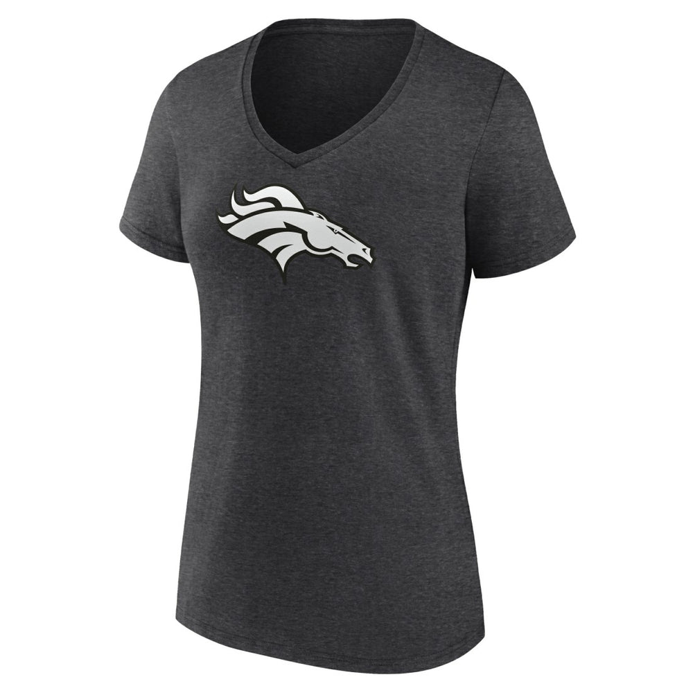 Denver Broncos Women's Personalized Name & Number Monochrome V-Neck Long Sleeve T-Shirt Charcoal - NFL