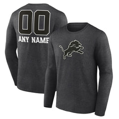 Detroit Lions Personalized Name & Number Monochrome Long Sleeve T-Shirt Charcoal - NFL