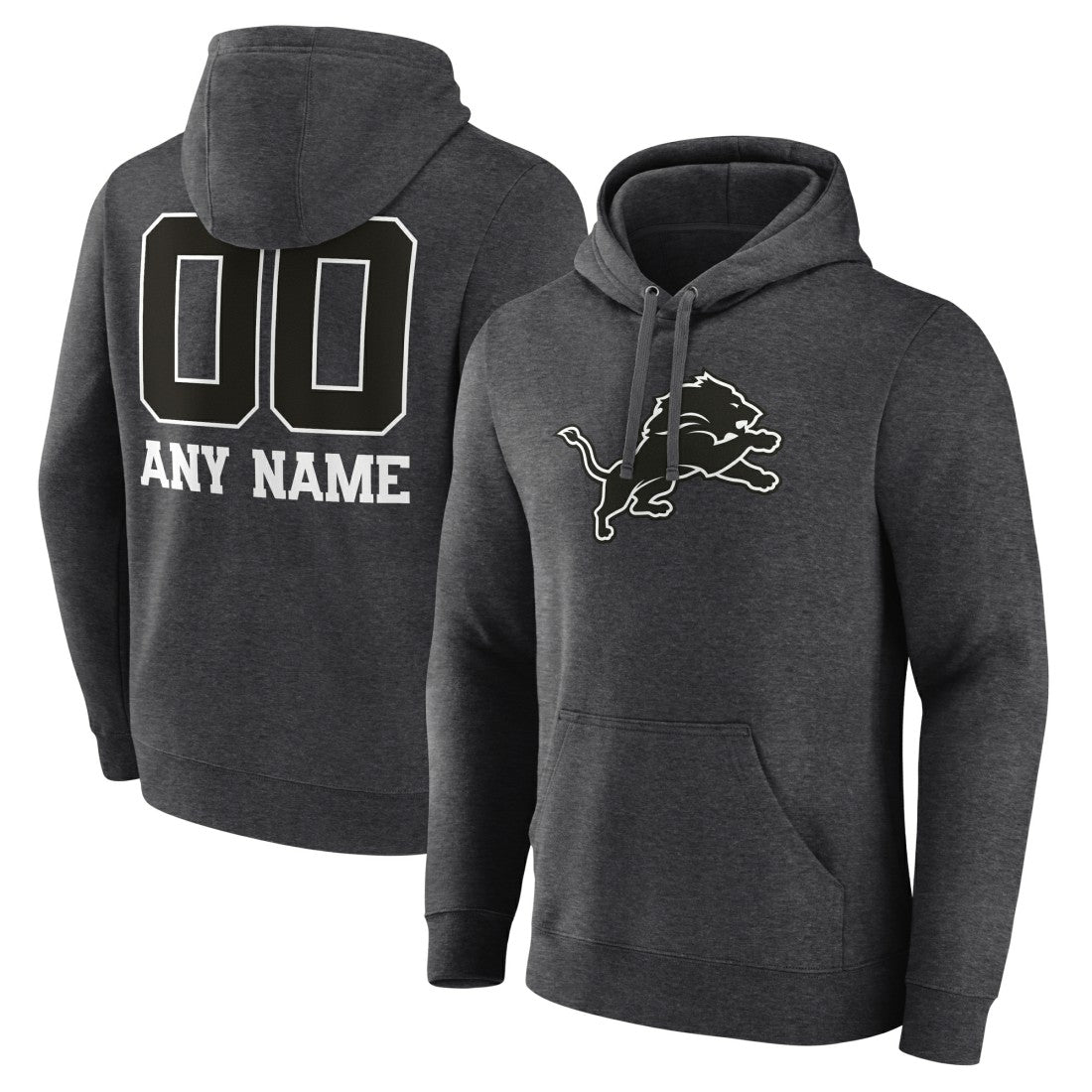 Detroit Lions Personalized Name & Number Monochrome Pullover Hoodie Charcoal - NFL