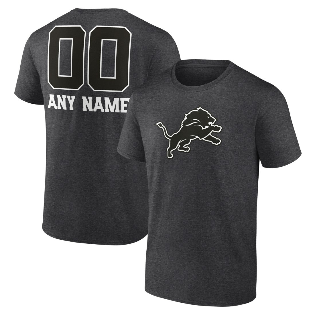 Detroit Lions Personalized Name & Number Monochrome T-Shirt Charcoal - NFL