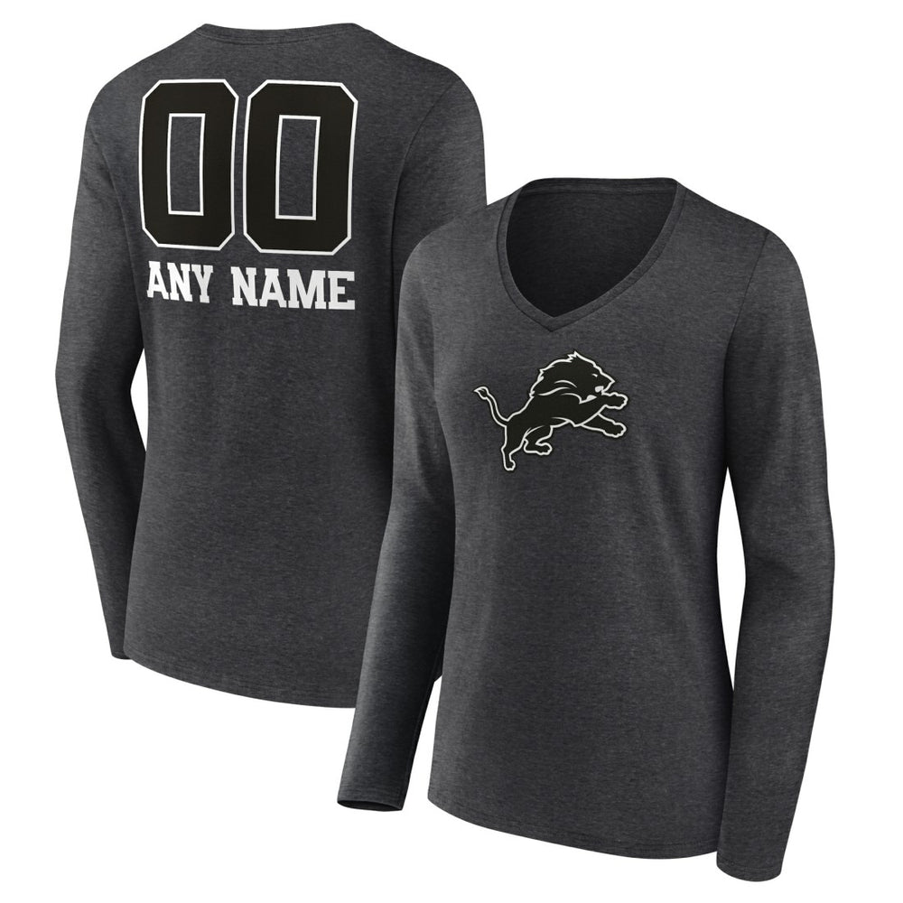 Detroit Lions Women's Personalized Name & Number Monochrome V-neck T-Shirt Charcoal - NFL