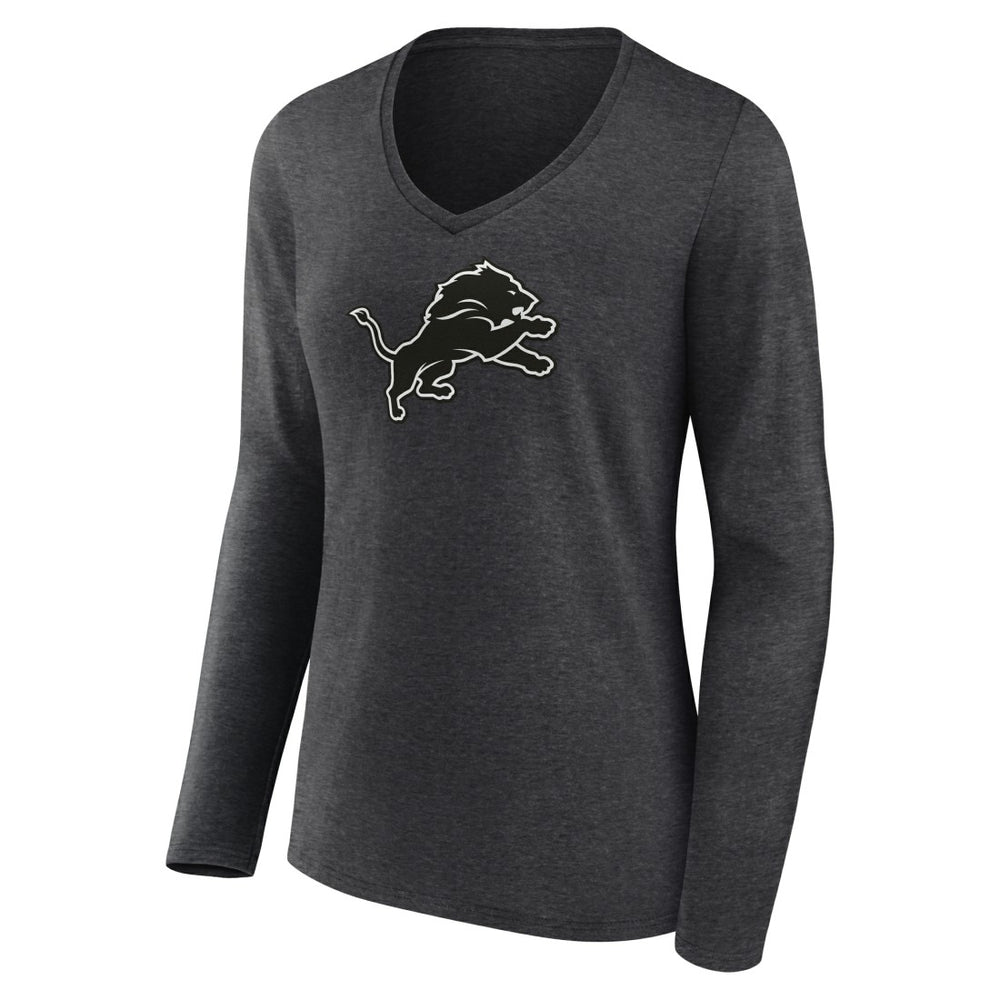 Detroit Lions Women's Personalized Name & Number Monochrome V-neck T-Shirt Charcoal - NFL