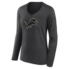 Detroit Lions Women's Personalized Name & Number Monochrome V-neck T-Shirt Charcoal - NFL
