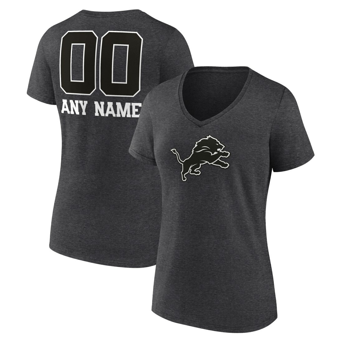 Detroit Lions Women's Personalized Name & Number Monochrome V-Neck Long Sleeve T-Shirt Charcoal - NFL