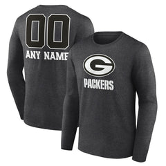 Green Bay Packers Personalized Name & Number Monochrome Long Sleeve T-Shirt Charcoal - NFL