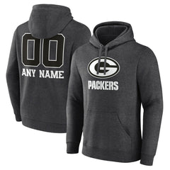 Green Bay Packers Personalized Name & Number Monochrome Pullover Hoodie Charcoal - NFL