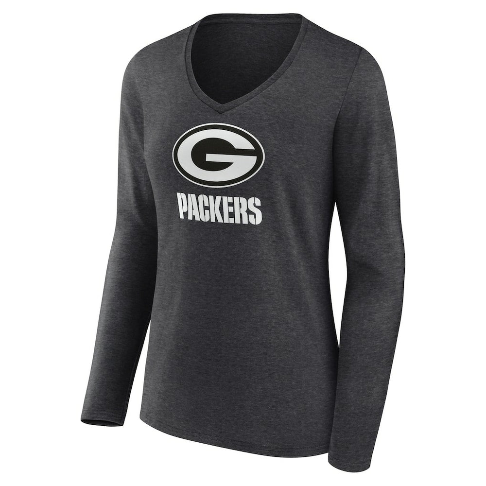 Green Bay Packers Women's Personalized Name & Number Monochrome V-neck T-Shirt Charcoal - NFL