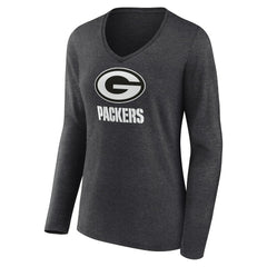 Green Bay Packers Women's Personalized Name & Number Monochrome V-neck T-Shirt Charcoal - NFL