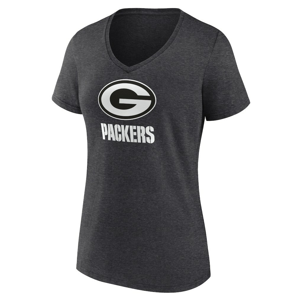 Green Bay Packers Women's Personalized Name & Number Monochrome V-Neck Long Sleeve T-Shirt Charcoal - NFL