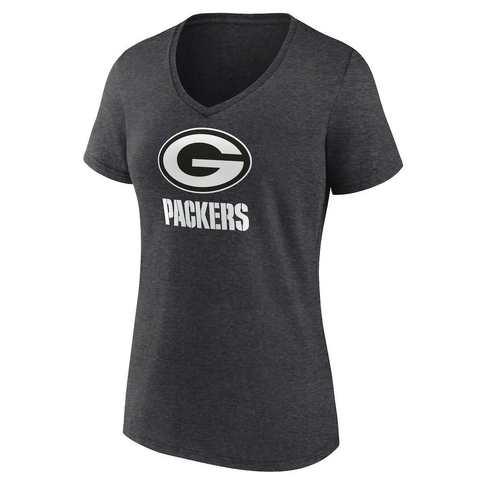 Green Bay Packers Women's Personalized Name & Number Monochrome V-Neck Long Sleeve T-Shirt Charcoal - NFL