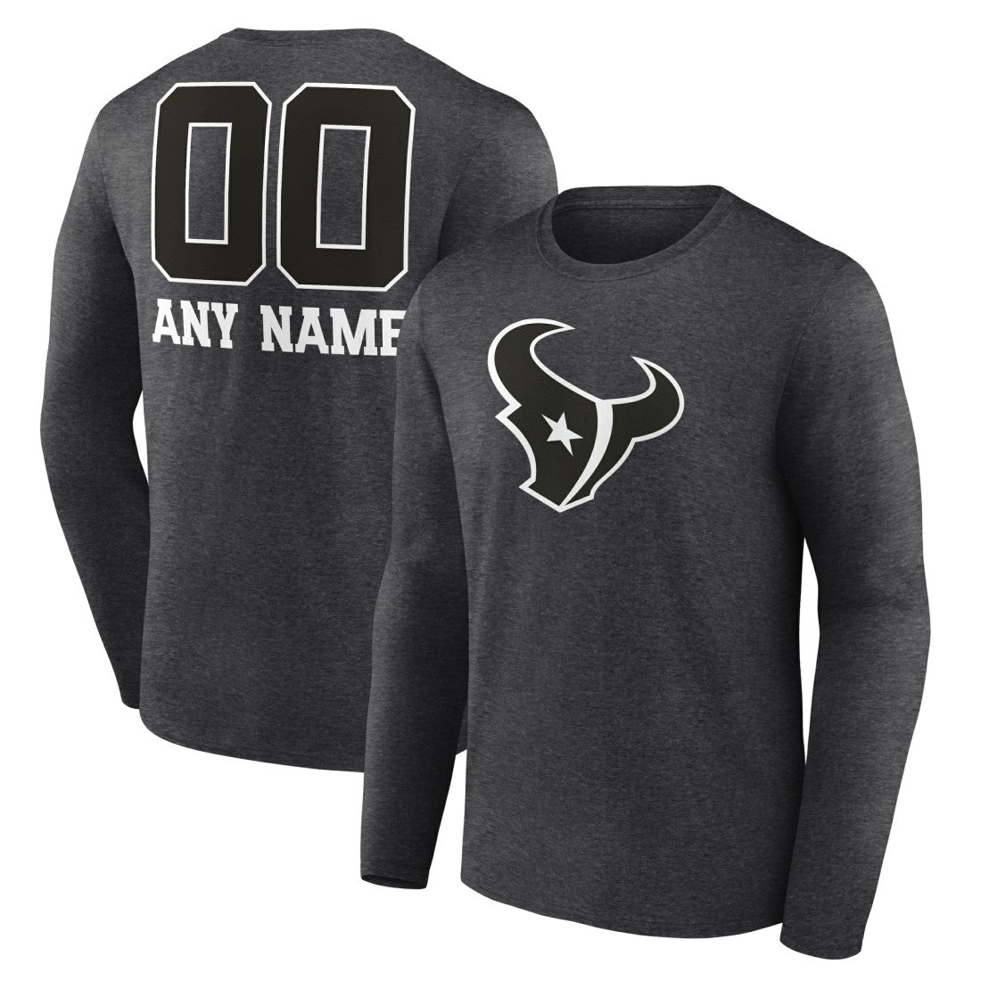 Houston Texans Personalized Name & Number Monochrome Long Sleeve T-Shirt Charcoal - NFL