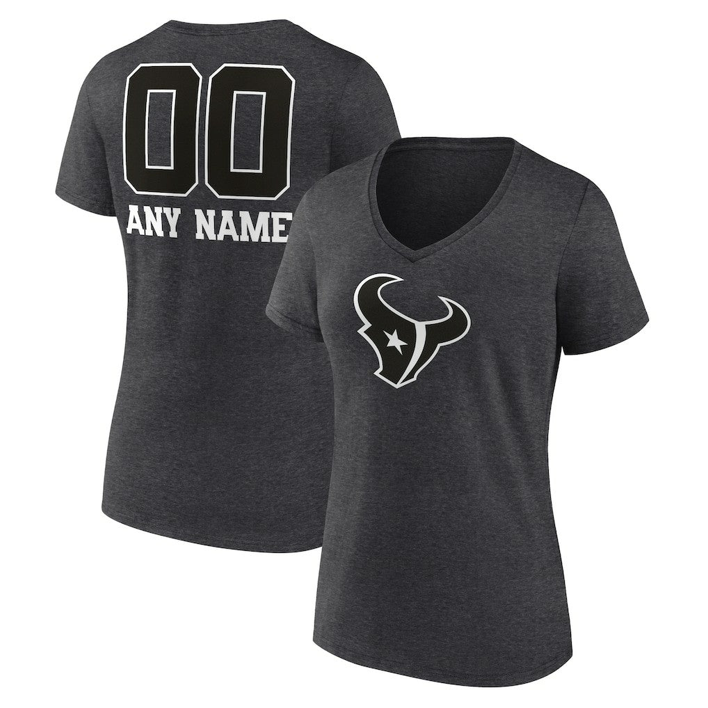 Houston Texans Women's Personalized Name & Number Monochrome V-Neck Long Sleeve T-Shirt Charcoal - NFL