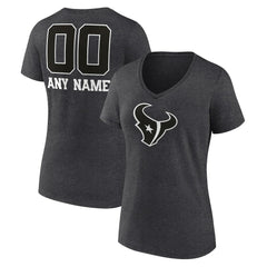 Houston Texans Women's Personalized Name & Number Monochrome V-Neck Long Sleeve T-Shirt Charcoal - NFL
