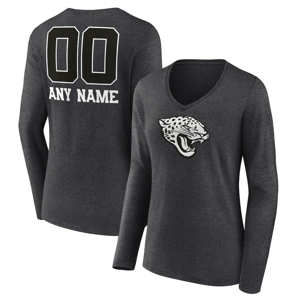 Jacksonville Jaguars Women's Personalized Name & Number Monochrome V-neck T-Shirt Charcoal - NFL