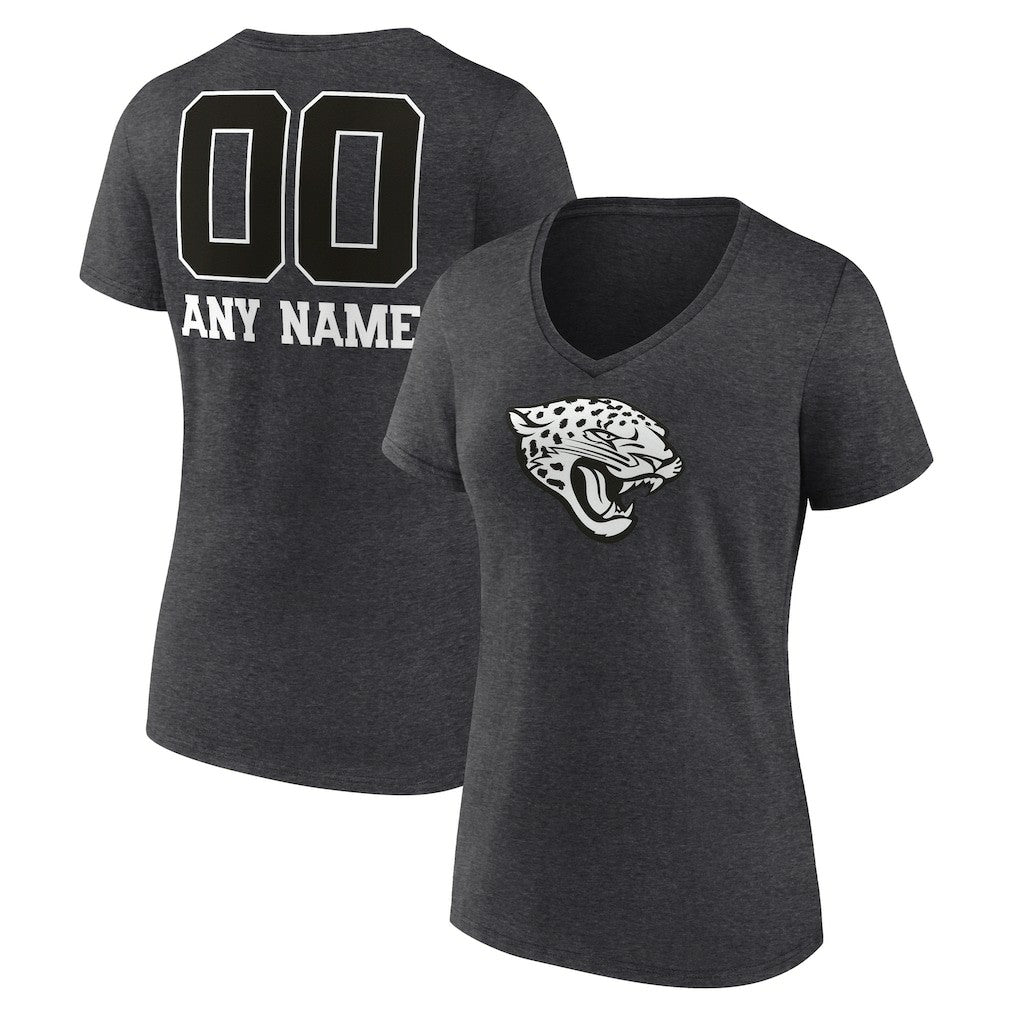 Jacksonville Jaguars Women's Personalized Name & Number Monochrome V-Neck Long Sleeve T-Shirt Charcoal - NFL