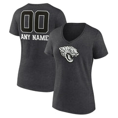 Jacksonville Jaguars Women's Personalized Name & Number Monochrome V-Neck Long Sleeve T-Shirt Charcoal - NFL