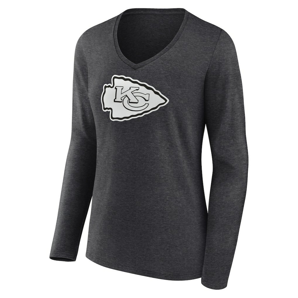 Kansas City Chiefs Women's Personalized Name & Number Monochrome V-neck T-Shirt Charcoal - NFL
