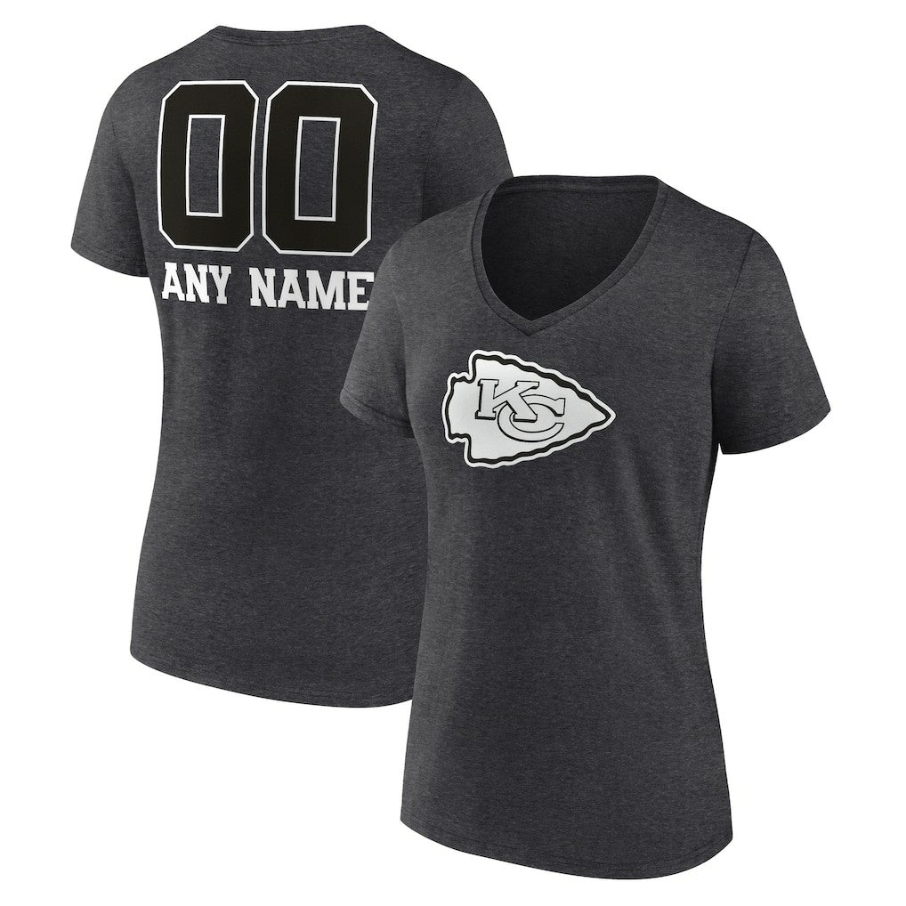 Kansas City Chiefs Women's Personalized Name & Number Monochrome V-Neck Long Sleeve T-Shirt Charcoal - NFL
