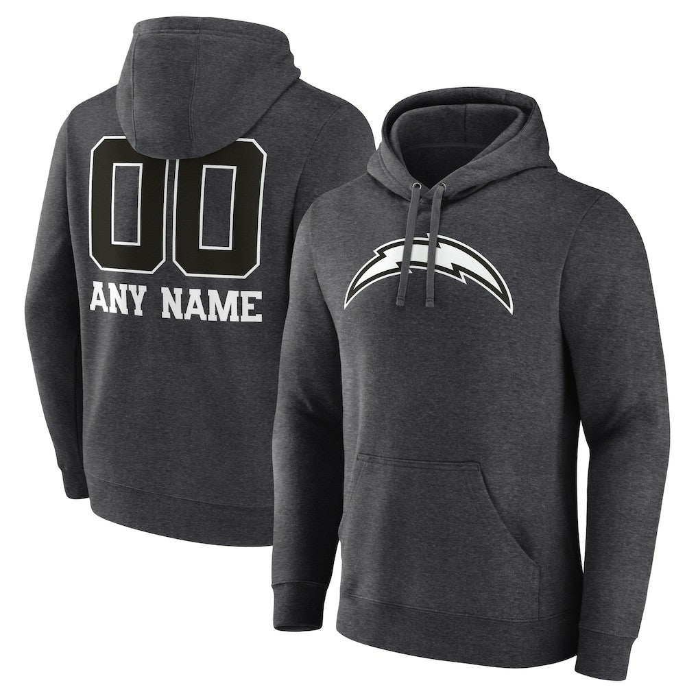 Los Angeles Chargers Personalized Name & Number Monochrome Pullover Hoodie Charcoal - NFL