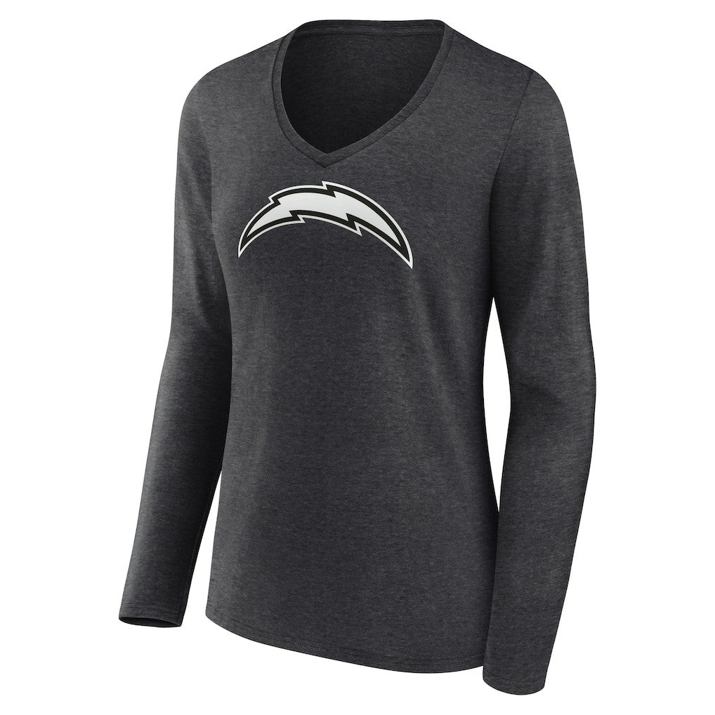 Los Angeles Chargers Women's Personalized Name & Number Monochrome V-neck T-Shirt Charcoal - NFL