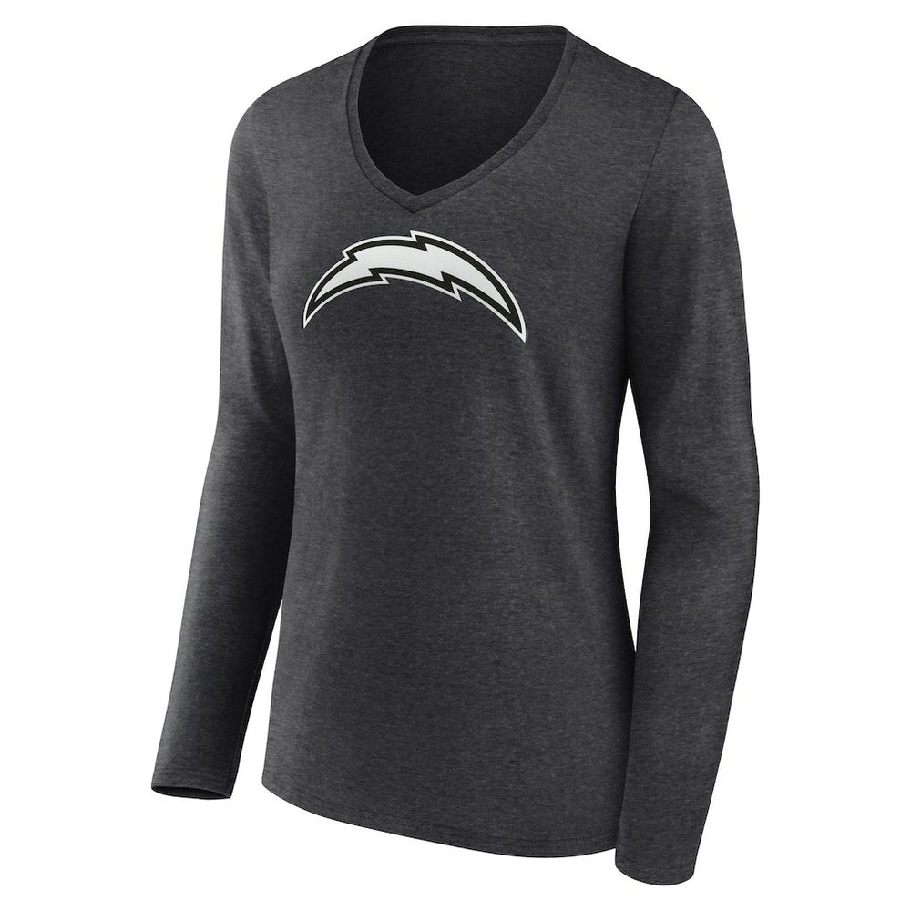 Los Angeles Chargers Women's Personalized Name & Number Monochrome V-neck T-Shirt Charcoal - NFL
