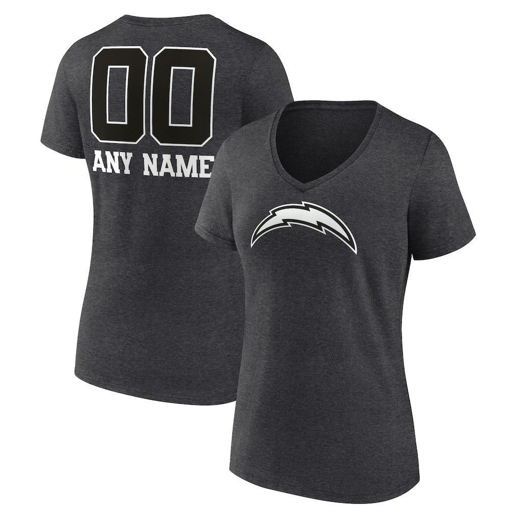 Los Angeles Chargers Women's Personalized Name & Number Monochrome V-Neck Long Sleeve T-Shirt Charcoal - NFL